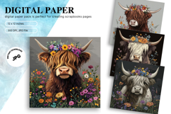 Highland Cow Background Cow Flower Vintage Wallpaper Product Image 1