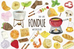 Watercolor Fondue Clipart, Cheese Fondue, Chocolate Fondue Product Image 1
