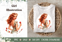 Pin Up Girl Illustration, Cartoon Tulips PNG, Cute Girl PNG Product Image 1