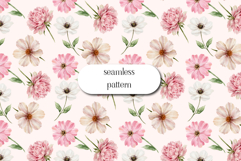 Pink Floral Seamless Pattern Watercolor Flowers Design Product Image 1