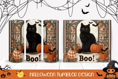 Boo Halloween Tumbler, Halloween Black Cat Tumbler Print Product Image 1