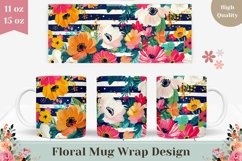 Watercolor Flowers Sublimation Mug, Stripes Mug Design Product Image 1