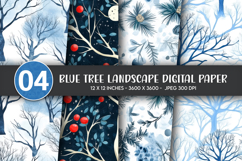 Blue Tree Landscape Digital Paper Product Image 1