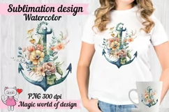 Nautical Clipart Floral Anchor PNG Retro Product Image 1