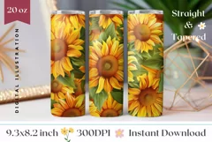 3D Sunflowers Tumbler Wrap, Flowers Tumbler Sublimation PNG Product Image 1