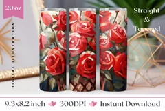 Red Roses Tumbler Wrap Design, Stained Glass Flowers Tumbler Product Image 1