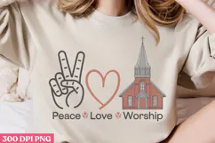 Peace Love Worship PNG, Retro Church Sublimation PNG Product Image 2
