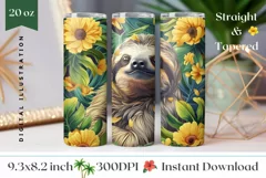 Sloth Tumbler Wrap Design, Tropical Flowers Tumbler Design Product Image 1