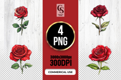 Watercolor Red Rose Floral Clipart Sublimation PNG Product Image 1