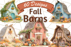 Fall Barn Clipart PNG With Pumpkins and Flowers, Autumn Png Product Image 1