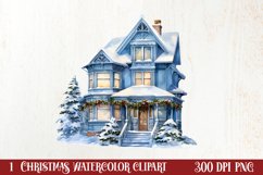 Watercolor Christmas houses clipart, Christmas Clipart Product Image 1