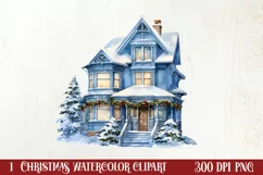 Watercolor Christmas houses clipart, Christmas Clipart Product Image 1