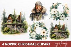 Watercolor Nordic Christmas Clipart Sublimation Product Image 1