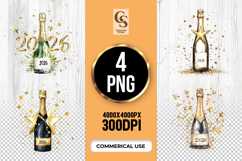Gold Star Champagne 2026 Bottle Clipart Sublimation PNG Product Image 1