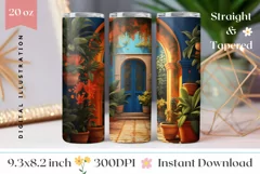 Tropical Plants Tumbler Wrap Design, Summer Tumbler Template Product Image 1