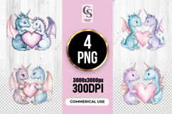 Cute Unicorn Dragon Heart Clipart Sublimation PNG Product Image 1