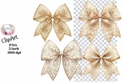 Bows, Gold, Cream, Ephemera, PNG, Flower, Clipart Product Image 1