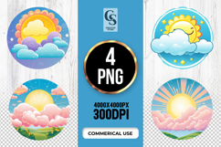 Cute Sun And Cloud Scene Clipart Sublimation PNG Product Image 1