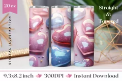 3D Glitter Heart Tumbler Design, Valentine's Day Tumbler 3D Product Image 1