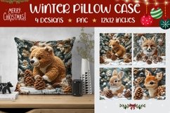 Winter Animals Pillow Case Template, Winter Pillowcase PNG Product Image 1