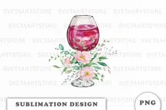 Watercolor Wine Glass Floral clipart Product Image 1