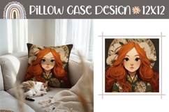 Red Hair Girl Pillow Design, Cartoon Pillow Sublimation Product Image 1