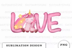 Watercolor Love Unicorn png Product Image 1