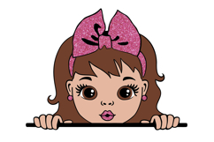 Cute Girl Face with Pink Glitter Bow Clipart PNG SVG Product Image 1