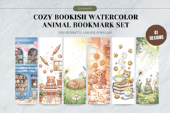 Cozy Bookish Whiskers Bookmark Set,Watercolor Reading Animal Product Image 1