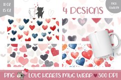 Cartoon Hearts Mug Designs, Watercolor Hearts Mug Template Product Image 1