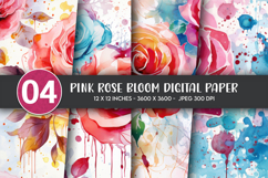 Pink Rose Bloom Digital Paper Product Image 1