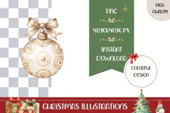 Boho Christmas Ball Illustration, Gold Christmas PNG Product Image 1