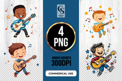 Happy Kids Playing Guitar Clipart Sublimation PNG Product Image 1