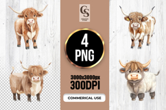 Cute Highland Cow Watercolor Farm Animal Clipart PNG Product Image 1