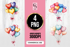 Watercolor Heart Balloons Clipart Sublimation PNG Product Image 1
