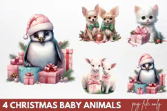 Christmas Baby Animals Clipart PNG Product Image 1