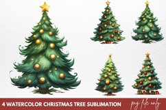 Watercolor Christmas Tree Sublimation PNG Product Image 1