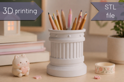 3D print desk organizer, Column pen holder STL Product Image 1