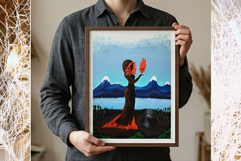 Witchy fire goddess wall art print of painting flame spirit Product Image 1