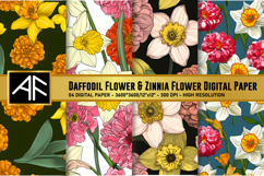 Daffodil Flower &amp; Zinnia Flower Digital Paper Product Image 1