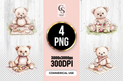 Watercolor Teddy Bear Picnic Clipart Sublimation PNG Product Image 1