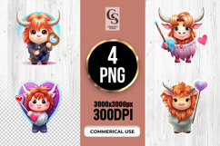 Cute Highland Cow Valentine Character PNG Product Image 1