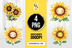 Cute Smiling Sunflower Clipart Sublimation PNG Product Image 1