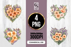 Watercolor Peach Floral Heart Clipart Sublimation PNG Product Image 1