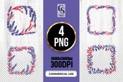 Patriotic Floral Frame Watercolor Clipart PNG Product Image 1