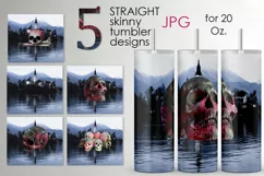 Gothic skull floral Skinny tumbler sublimation design Product Image 1