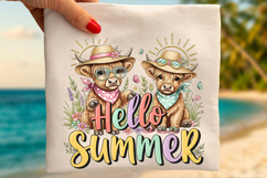 Hello Summer Highland Cow PNG, Summer Sublimation Design Product Image 1