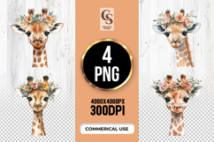 Baby Giraffe Floral Sublimation PNG Product Image 1