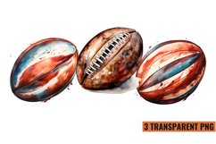 Retro Rubgy Ball Watercolor Clipart, Rugby Ball Illustration Product Image 1