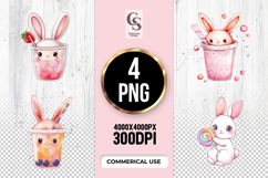 Cute Bunny Drink Watercolor Clipart PNG Product Image 1